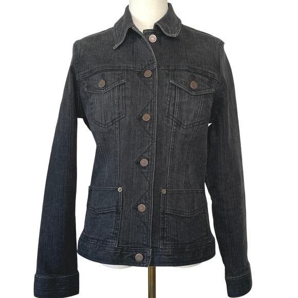 Eddie Bauer Jacket Womens Medium Workwear Denim Button Up Trucker Coat Stretch - Picture 1 of 9